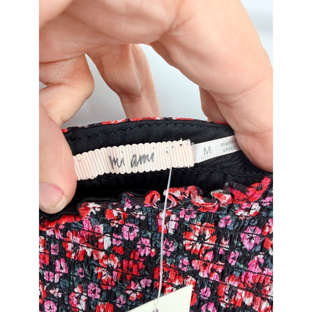 Mi Ami Francesca's Floral Smocked Mini Dress M Red Black Cottagecore Coquette - Picture 3 of 9